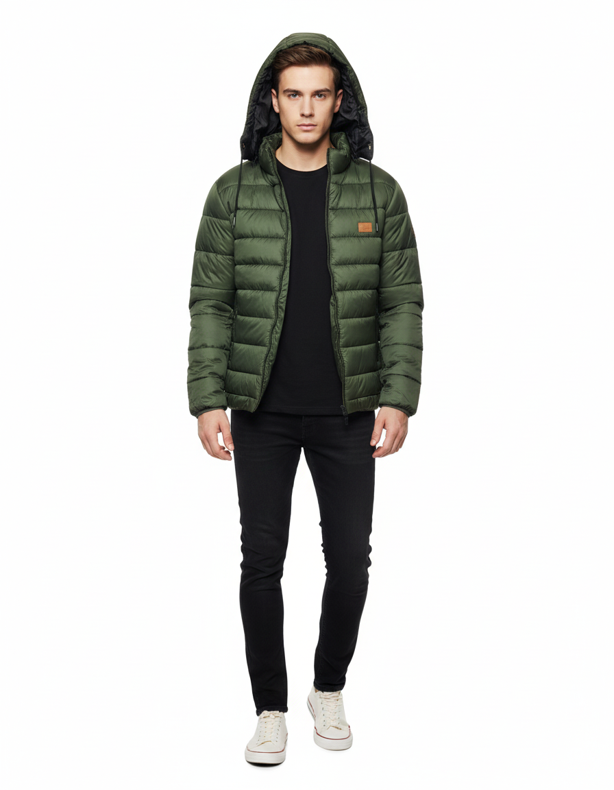 Premium Quality Full Sleeves Puffer Jacket - Army Green
