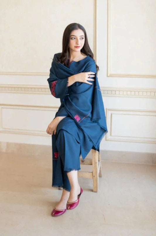 Aisling - 3PC Unstitched Dhanak Embroidered Shirt , Dupatta & Trouser