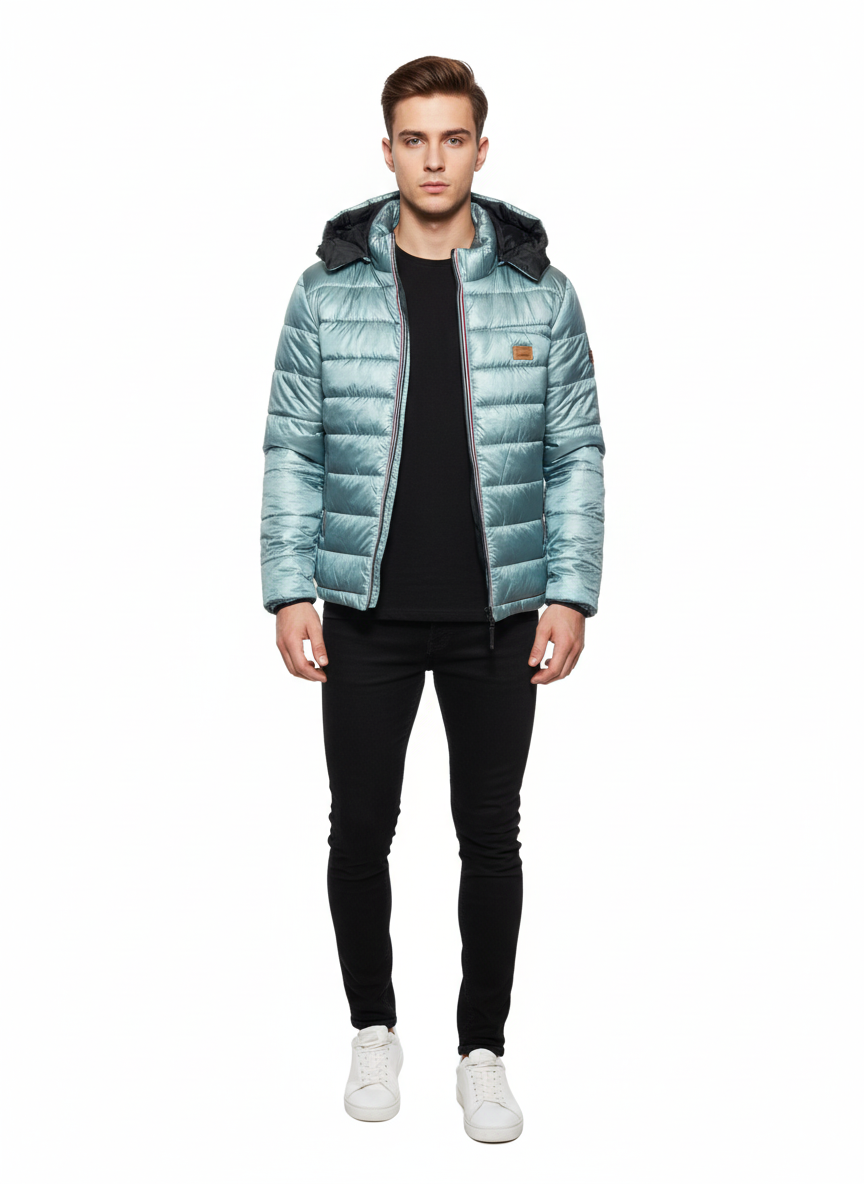 Premium Quality Full Sleeves Puffer Jacket - Silver Blue