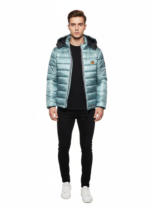 Premium Quality Full Sleeves Puffer Jacket - Silver Blue