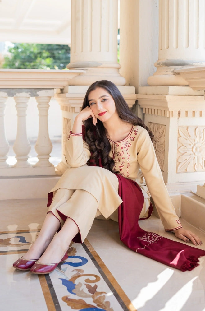 Aisling - 3PC Unstitched Dhanak Embroidered Shirt , Dupatta & Trouser
