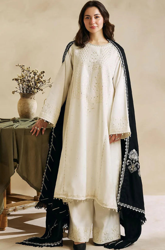 Zara Shah Jahan - 3PC Unstitched Dhanak Embroidered Shirt , Dupatta & Trouser