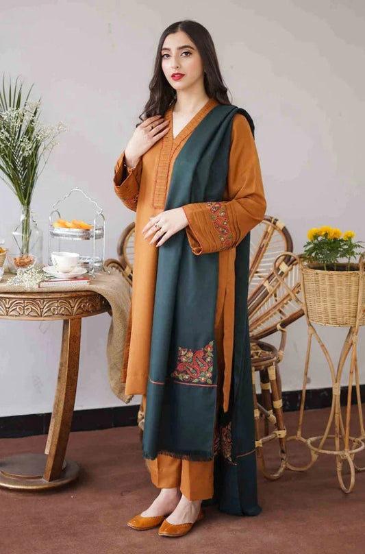 Aisling - 3PC Unstitched Dhanak Embroidered Shirt , Dupatta & Trouser