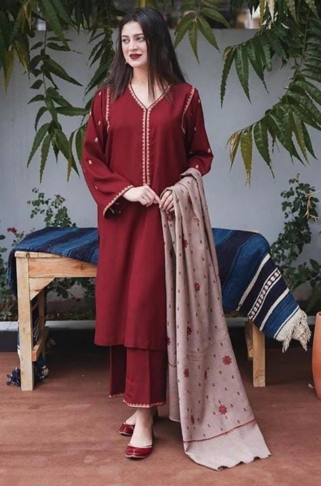 Aisling - 3PC Unstitched Dhanak Embroidered Shirt , Dupatta & Trouser