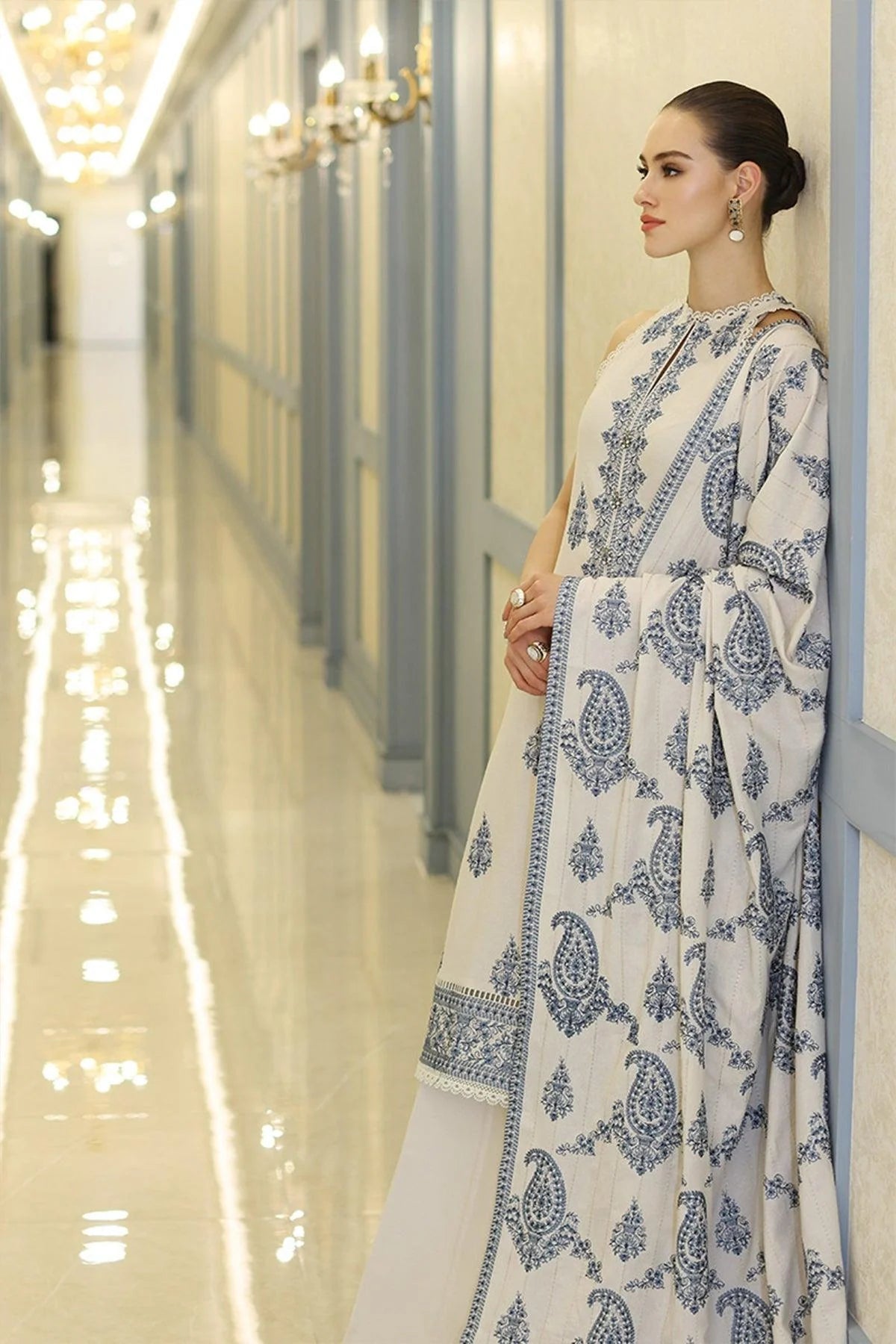 BAREEZE - 3PC Unstitched Dhanak Heavy Embroidered with Shawl