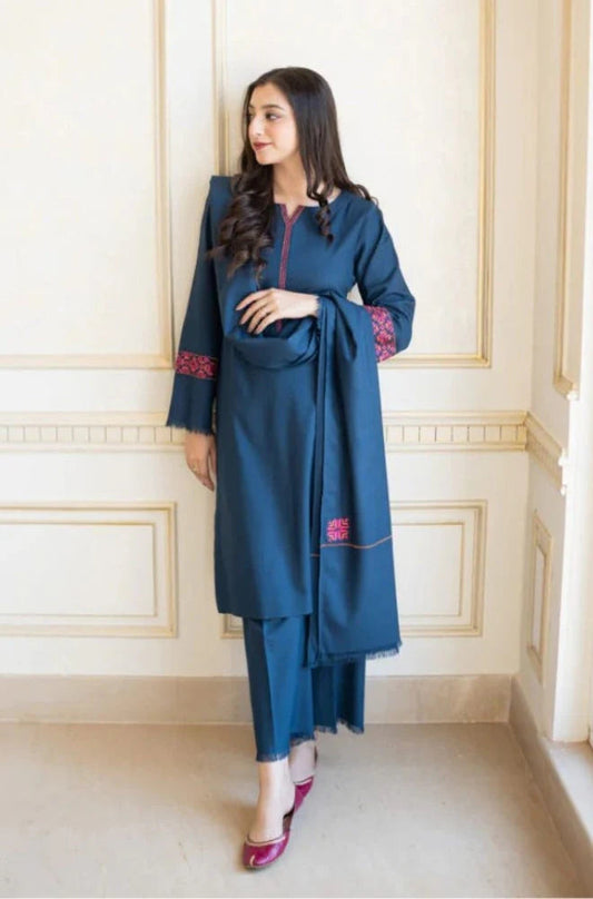 Aisling - 3PC Unstitched Dhanak Embroidered Shirt , Dupatta & Trouser